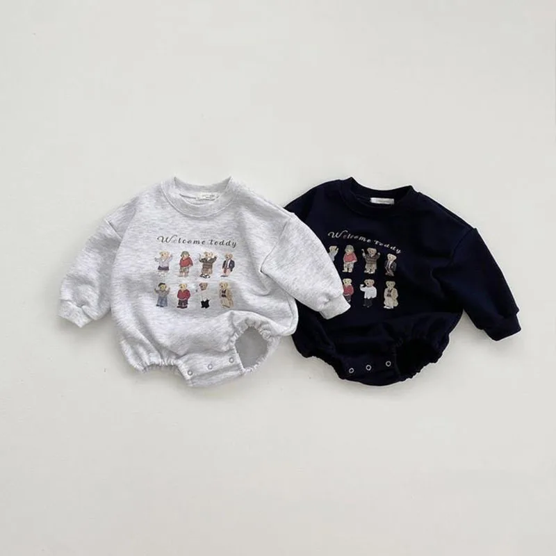 Newborn Baby Cartoon Long Sleeves Bodysuit 0-2y Infant Cute Soft Clothes Fashion Letter Cotton New Sweatshirts Outfits One Piece