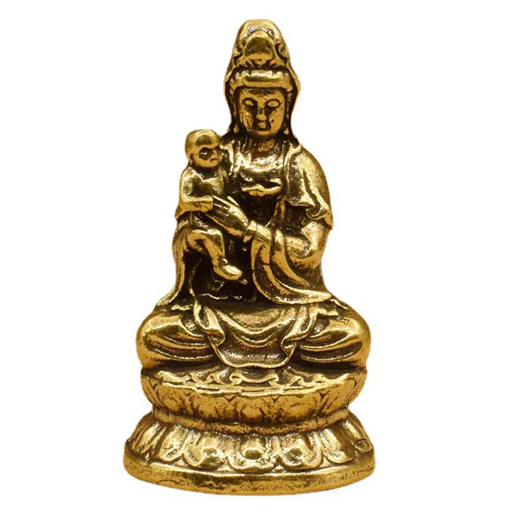 

Retro Kannon Brass Desktop Decor Chinese Buddhism Home Hotel Office Adornment Gift Option Avalokitesvara Pieces