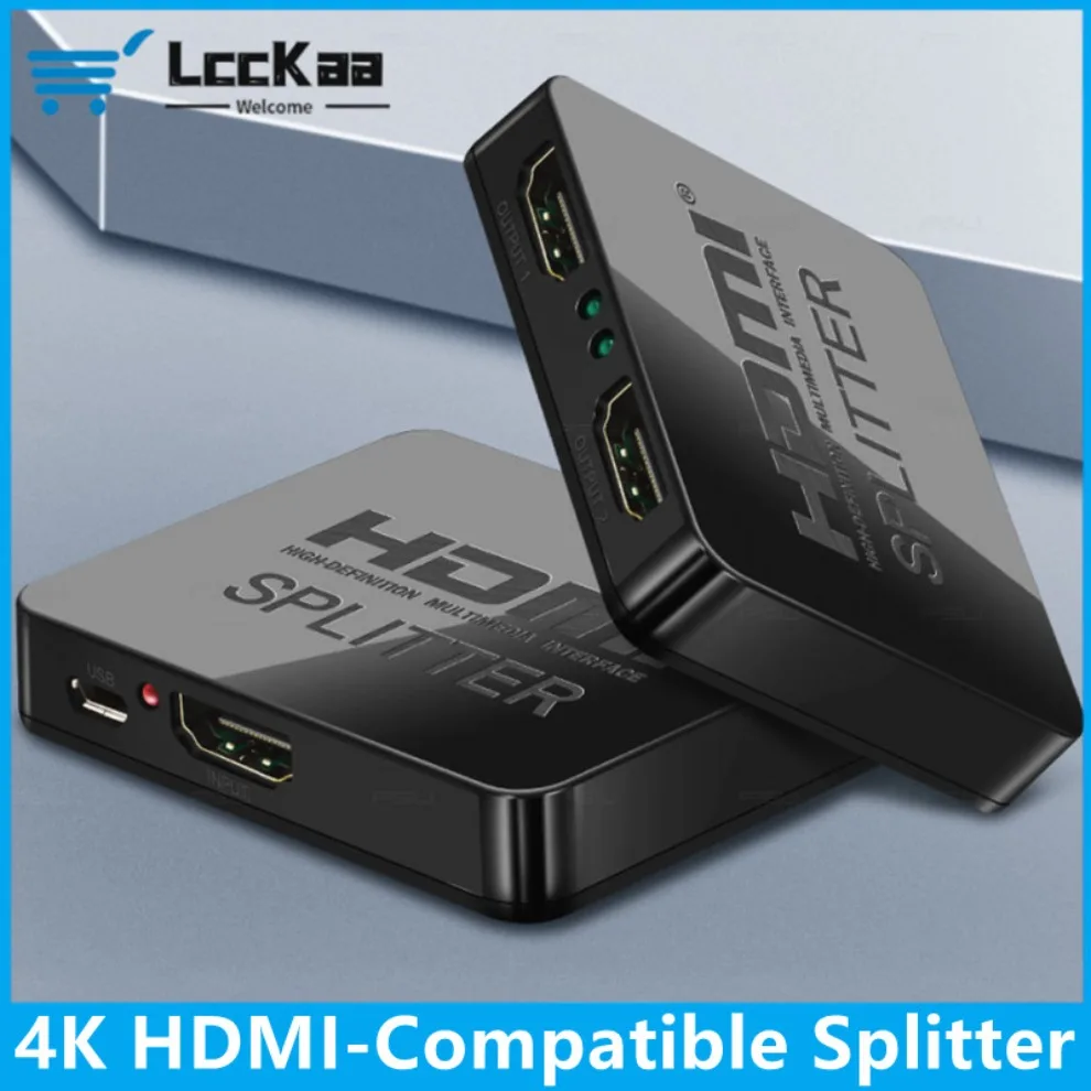 LccKaa 1 in 2 Out HDMI Splitter 4K Video Switcher HDMI-Compatible Cable Adapter 1x2 Hub For PS4 Laptop Monitor TV Box Projector