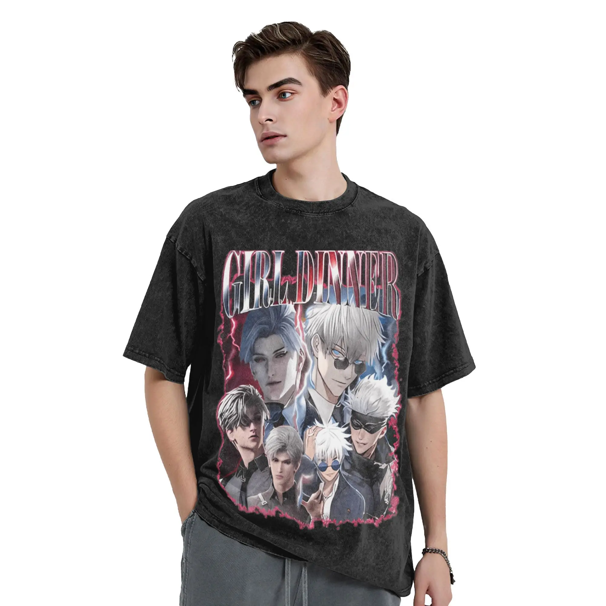 Gojo Sylus Girl Dinner Zayne Love Deepspace 남성 T 셔츠 워시드 반소매 크루 넥 티셔츠 100% 코튼 선물 아이디어 의류