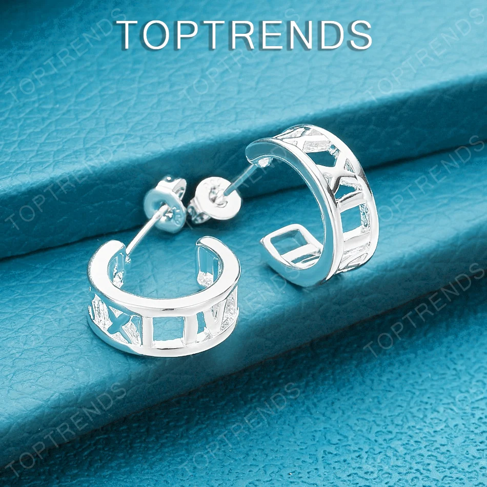 

Popular 925 Sterling Silver Semi-Round Roman Numeral Stud Earrings For Women Grace Jewelry Accessories Wedding Birthday Party