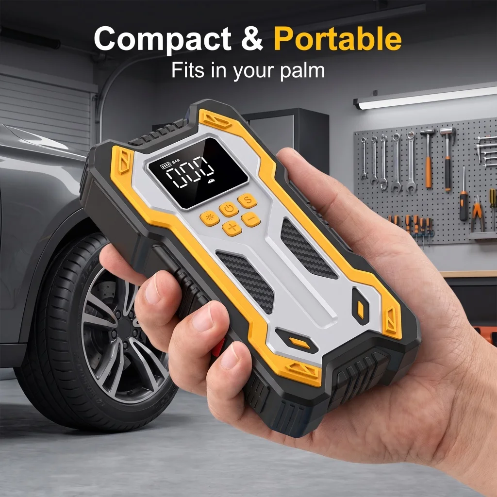 Car Jump Starter All-in-One 6000mAh,1500A Peak Current,Built-in Air Inflator,Smart Battery Clamp,Portable Grid Storage Bag,12V Jump Starter for ≤2.0L Petrol & ≤1.5L Diesel Car,LED Emergency Light,SOS,Power Bank Function view 7
