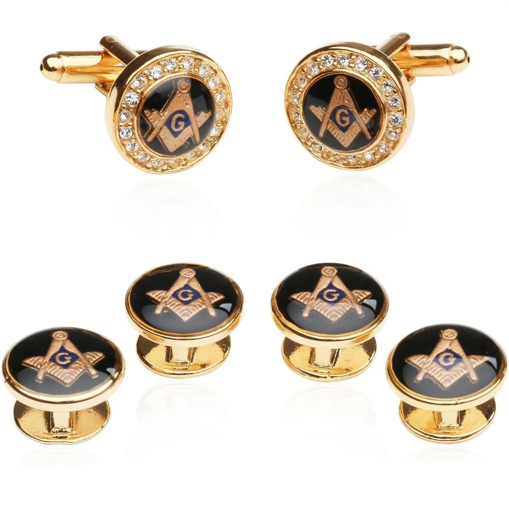 6-piece Set Freemason Cufflinks and Earrings Men's Suit Button Tuxedo French Sleeve Nail Shirt Accessories Clothing Cuff-link