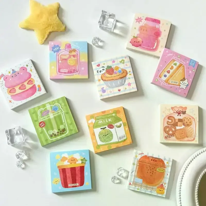 3 個かわいい漫画食品シリーズメモステッカーメッセージ紙 DIY 非粘着メッセージノート手作り材料スクラップブック装飾