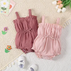 2-piece combination set baby girl baby fashionable solid color suspender triangle jumpsuit suitable for outdoor summer