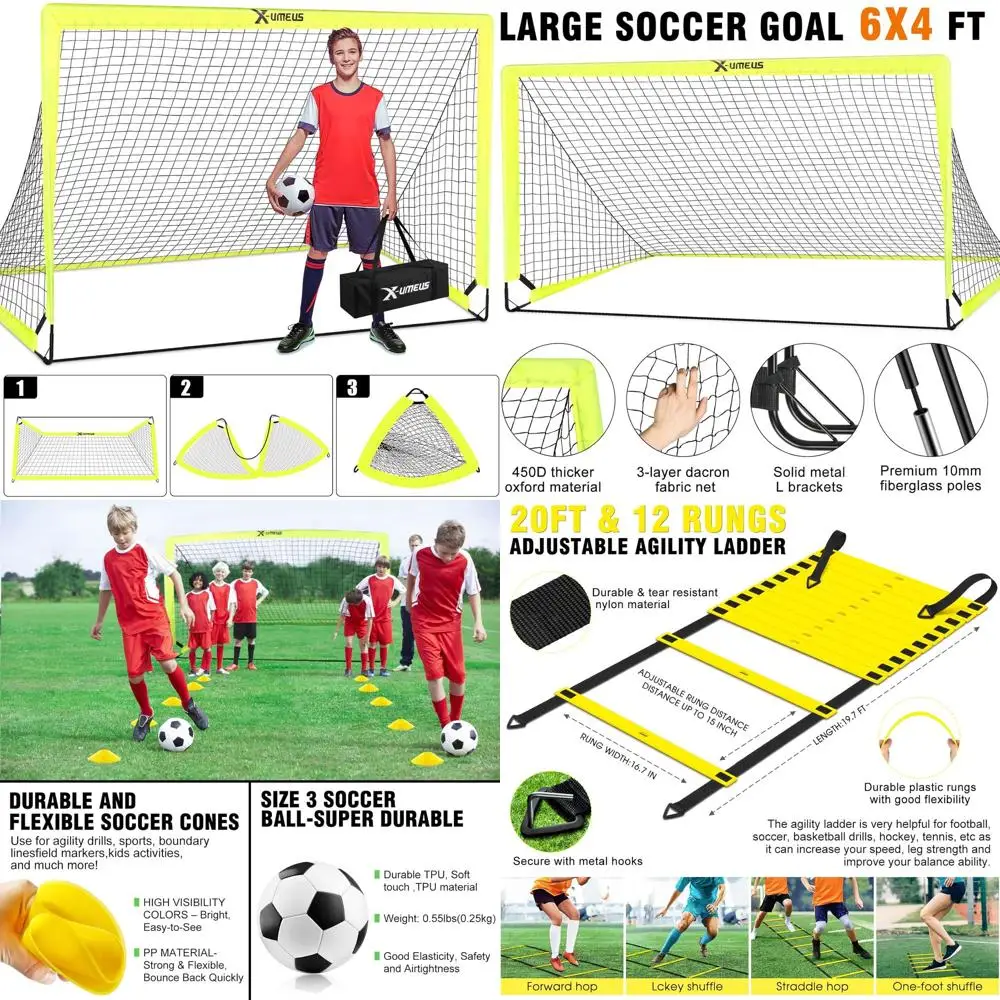 

Набор футбольных ворот для малышей от 3 до 12 лет с мячом, конусами и тренировочной сеткой для игр на улице