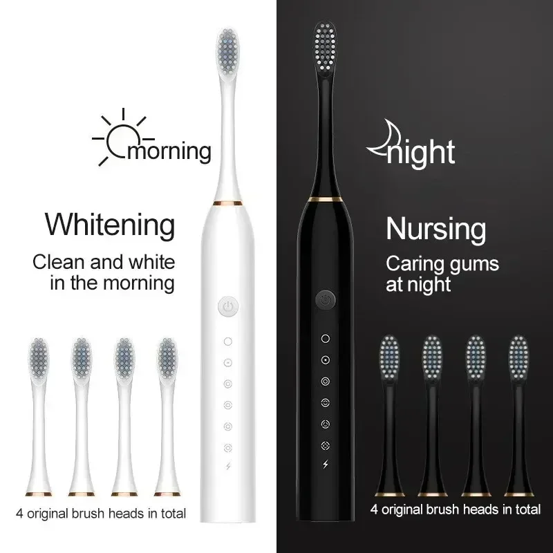 Soft Hair Electric Ultrasonic Toothbrush with Six Speed Modes USB Charging Waterproof Adult Tooth Cleaner Automatic Couple Set