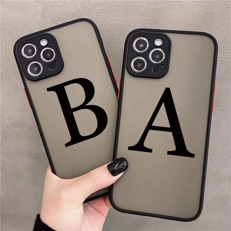 Camera Protection Initial Letter Phone Case For iPhone 16 13 11 13 12 Mini 14 15 Pro Max X XS XR 7 8Plus SE2 Matte Hard PC Cover