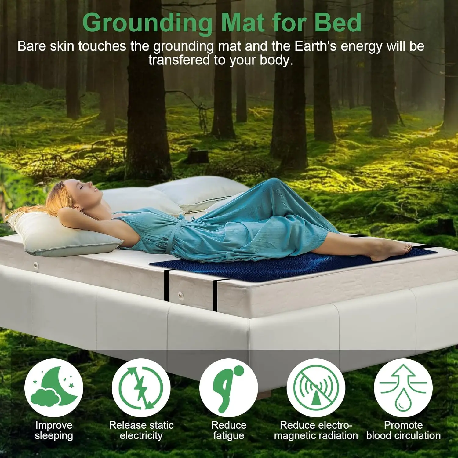 Grounding Mat for Bed Grounding Sheets Grounding Mattress Pad with Cord for Improved Sleep Reduced Anxiety Relief Pain Balance