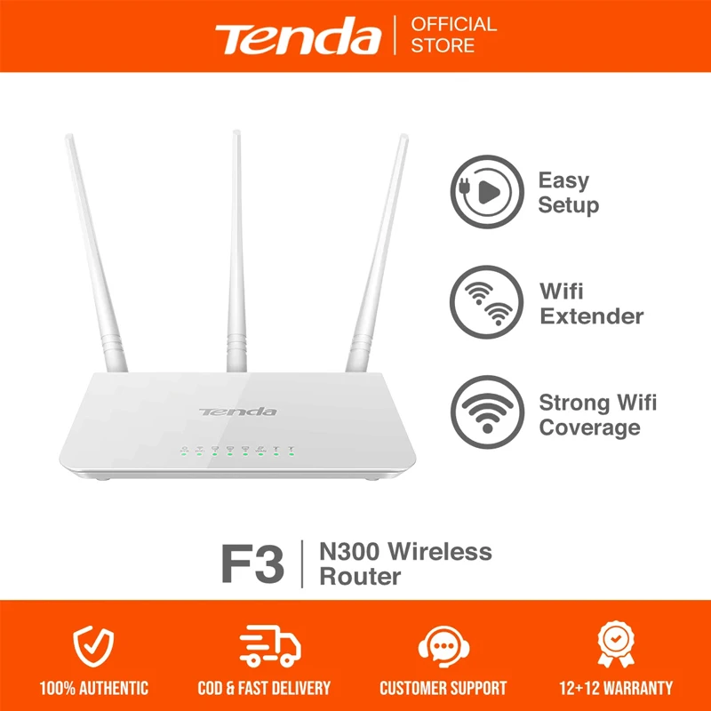 

Tenda F3 N300 300Mbps Single Band Wifi Router | Access Point | Range Extender | WISP | Plug & Play | High Gain Antennas