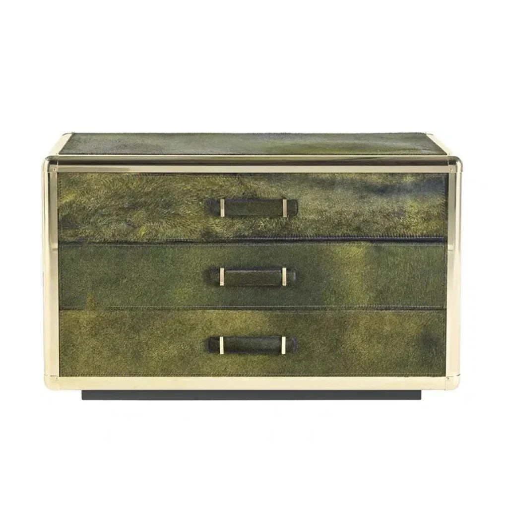 

Italian light luxury door cabinet high-end villa horse hair drawer locker art stainless steel chest cabinet