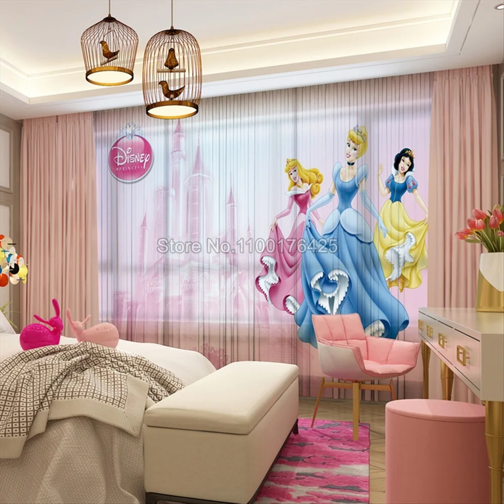 Disney Cartoon Princess Girls Bedroom Curtains Girls Bay Window Insulation Blackout Curtains Cute Window Drapes Home Decor