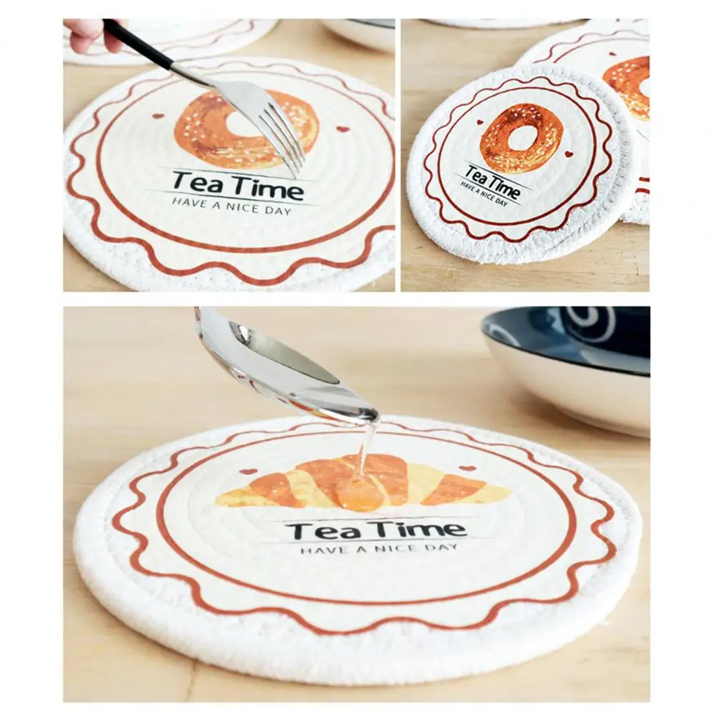 

High-quality Cotton Placemat Durable Table Placemat Charming Round Placemat Coasters Stylish Afternoon Tea Time for Anti-scald