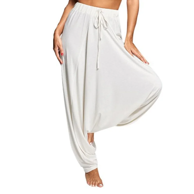 Women Casual Loose-fitting Hippie Balloon Pants Solid Color Wide Leg Elastic Waist Fashion Mujer Pantalones New Harem Pants