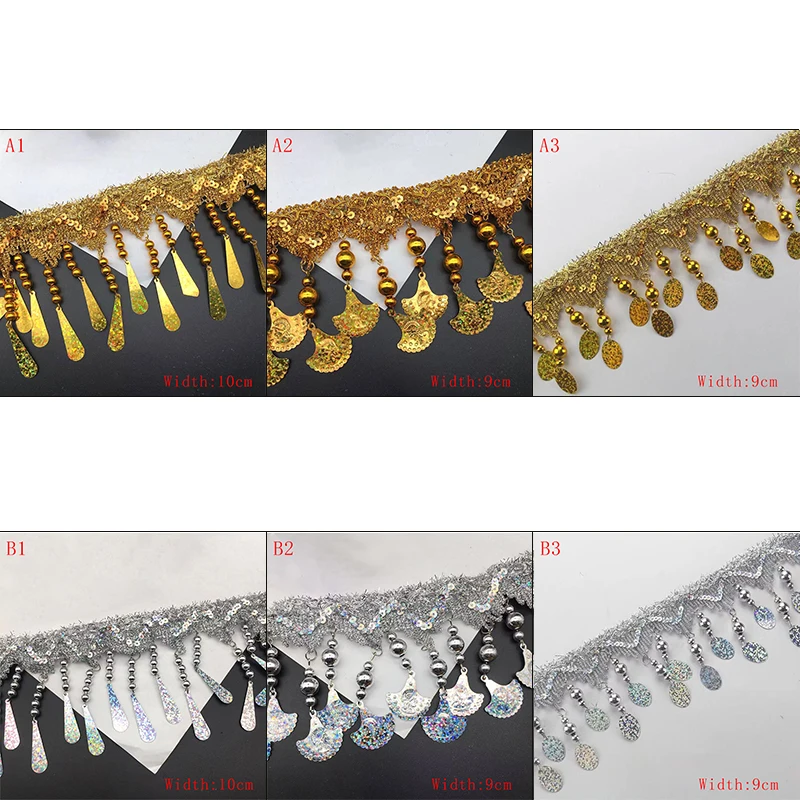 100cm Gold Silver Laser Sequin Fringe Tassel Lace Trim for Wedding Party Dance Dress Decoration DIY Sewing Costume Accessories