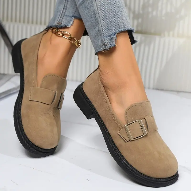 

Spring Retro Suede Women Korean Style Round Toe Flats Casual Shoes Shallow Soft Sole Women Loafers Solid Simplicity Plus Size 43