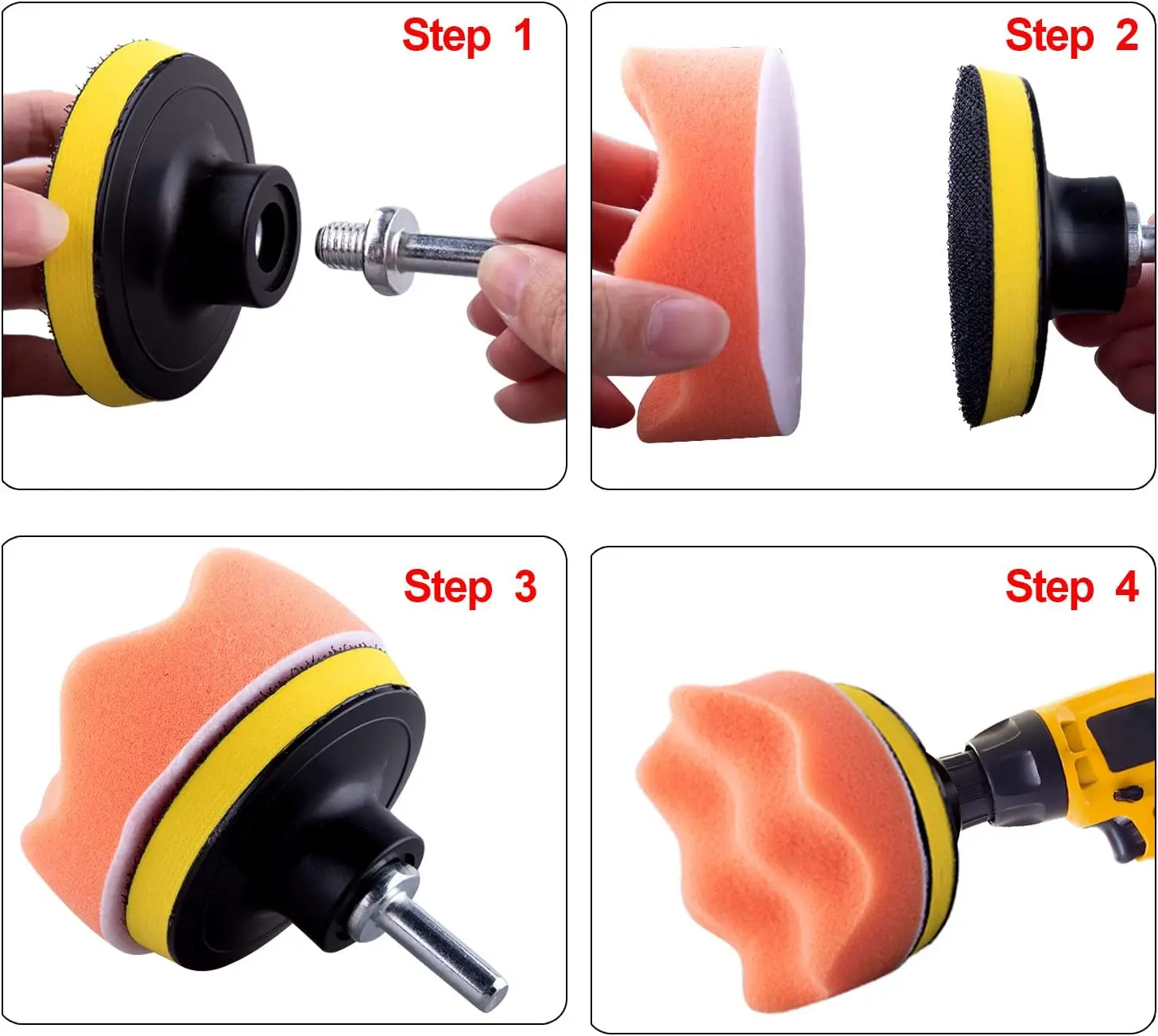 6 Pcs 3 inch Car Polishing Pad Kit Drill Buffer Attachment with Buffing Wheel Polishing Buffing Wheel for Drill Sponge and Wool