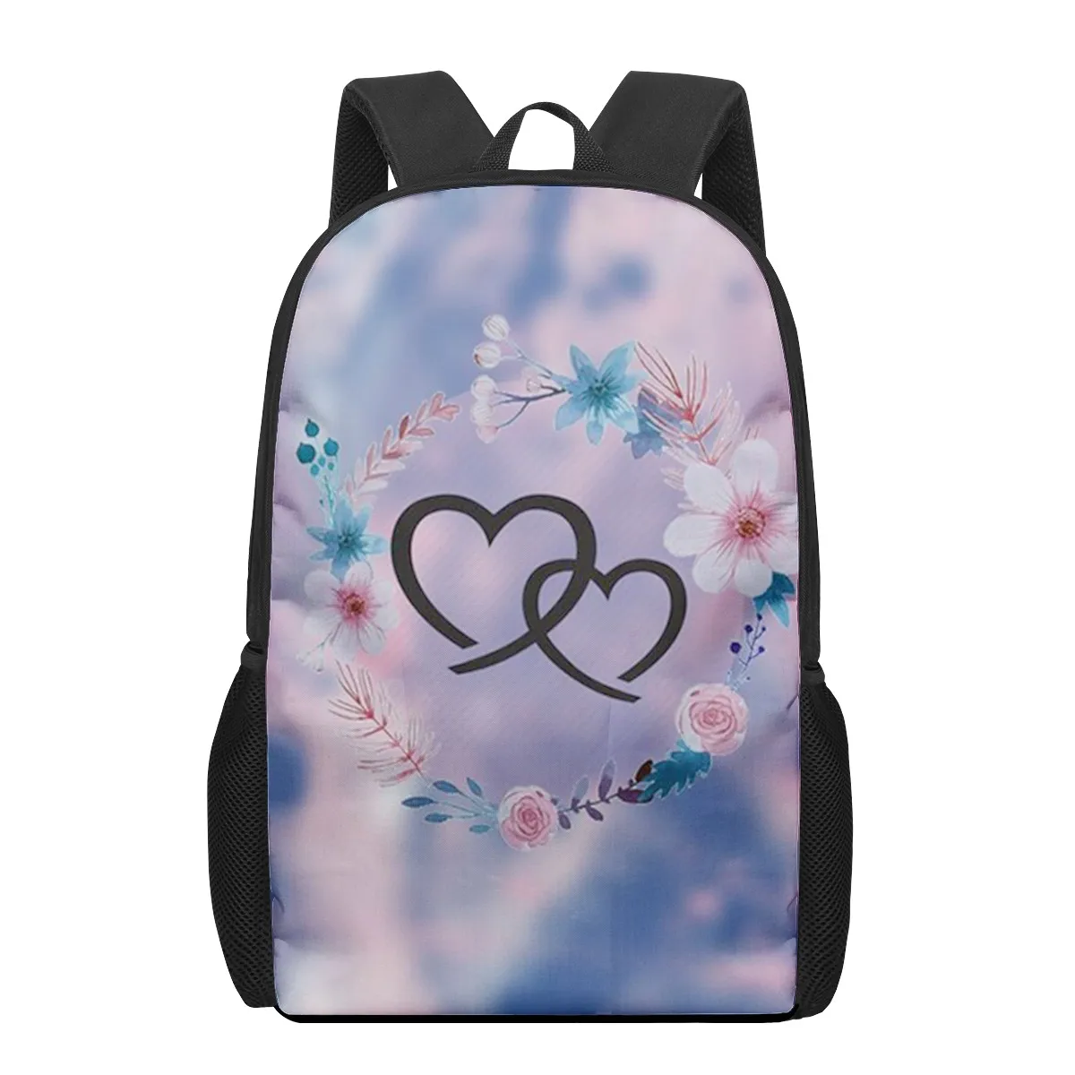 Mochila Coração Amor para Meninas Adolescentes e Meninos, Mochilas Escolar Flores Românticas, Mochila de Ombro Duplo, Presente Dia dos Namorados, Casal, 16 Polegadas