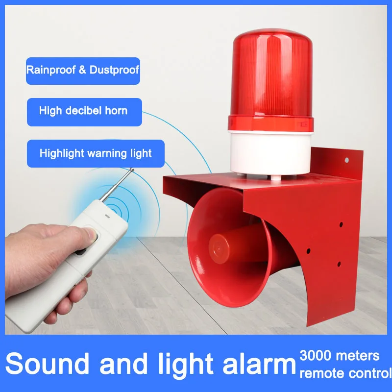 220V 24V 12V Industrial Sound And Light Alarm Red LED High Power High Decibel Wireless Remote Control Alarm Horn For Security