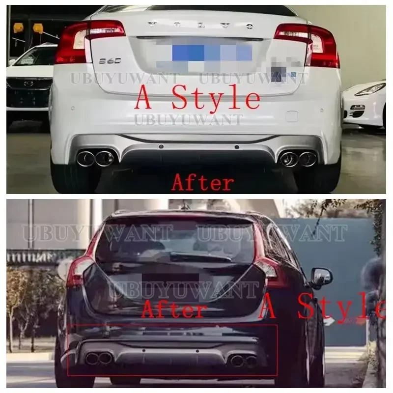 For VOLVO S60 V60 2014-2016 VOLVO V60 S60 ABS REAR BUMPER TRUNK LIP SPOILER DIFFUSER with Exhaust Tips view 6