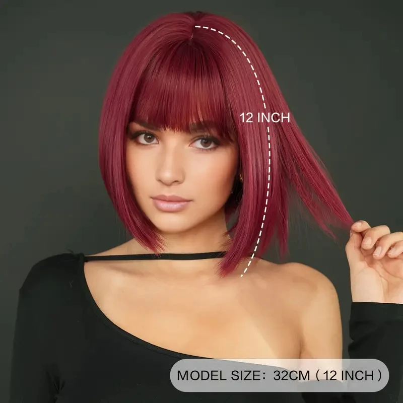 Red wine color bob hairstyle synthetic wig - Halloween party cosplay role-playing wig - Daily wig - Hot wire wig set