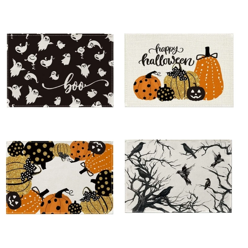 

Japanese-style Halloween Patterns Linen Table Placemat Printed Table Anti-scalding Heat Insulation Pad Cup Coaster