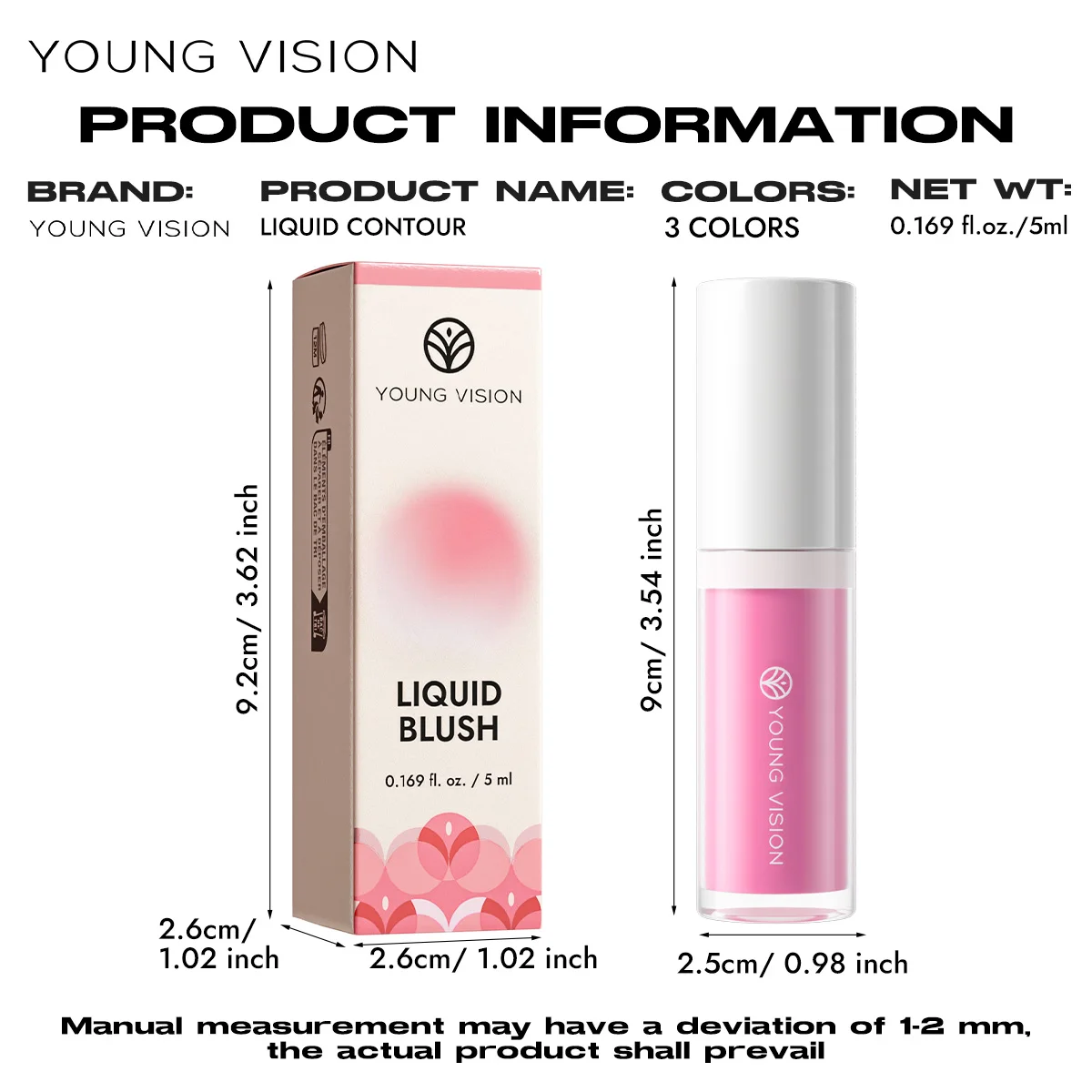 YOUNG VISION Spugna di bellezza a 3 colori + fard liquido Velluto setoso Rosa Fard liquido Cosmetici naturali e facili da sfumare