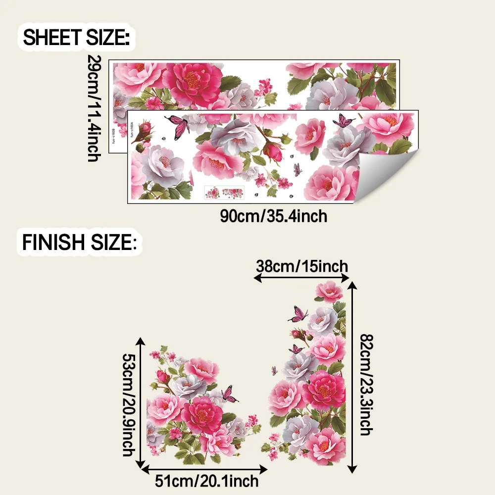 Peony and Butterfly Flowers Wall Stickers for Bathroom Living Room Bedroom Home Decoration Wall Decal Home Decor Floral