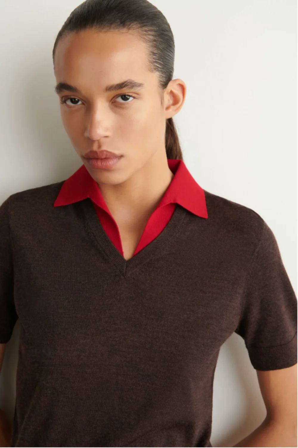 XIMIAN APPAREL 2026 YAZHIMEI traf Cos Herbst Neuer Stil Damen lässiges braunes Standard-Wollmisch-Poloshirt mit Lagen-Design – Detail 3