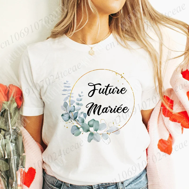 French Bachelorette Hen Party T-shirt Evjf Future Bride Tops Girls Single Farewell Tshirt Flower Crown Bridal Shower Wedding Tee