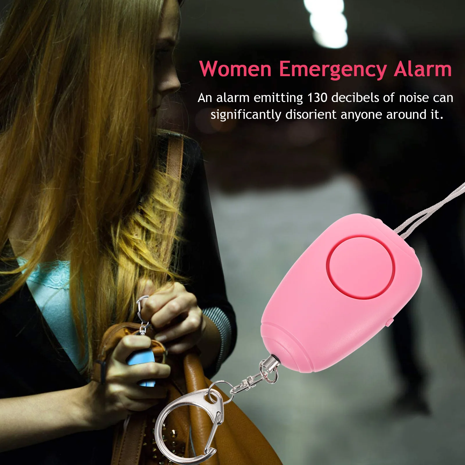 Alarm Keamanan Pribadi Perlindungan Ringkas Tarik Pin Suara Terus Menerus Lampu LED Lari Malam Hari Wanita Sirene Darurat