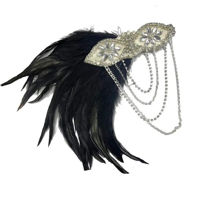 39BD Federn Stirnbänder Damen Pailletten Haarbänder Kopfbedeckung Festival Kopfschmuck Requisiten – Detail 1