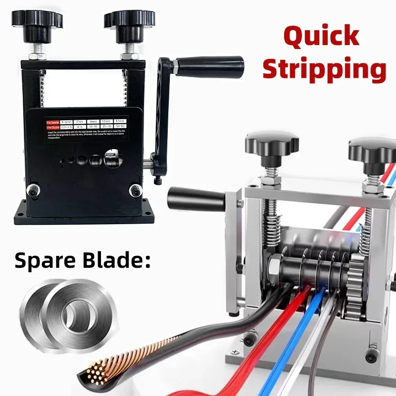 Double Drive Wire Stripper Machine Stripping Tool for 1-17mm Scrap Wire Copper Wire Stripper for Leftover Cable (2 spare blades)