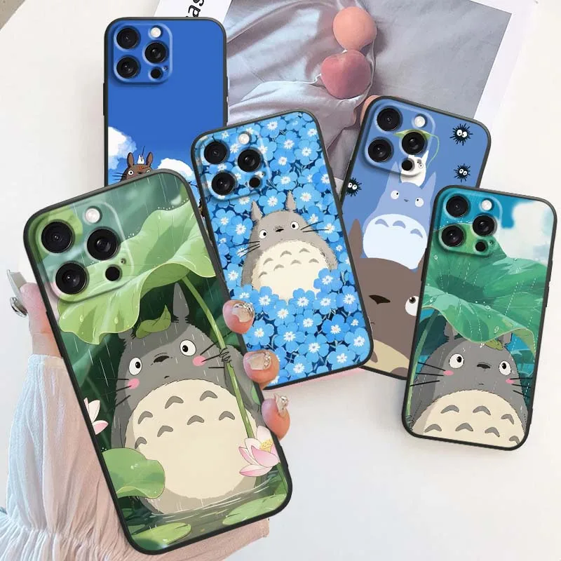 

Cartoon Animation T-Totoros For Apple iPhone 16 16E 15 14 13 12 11 XS X Pro Max Plus Black Soft Silicone Cover Phone Case
