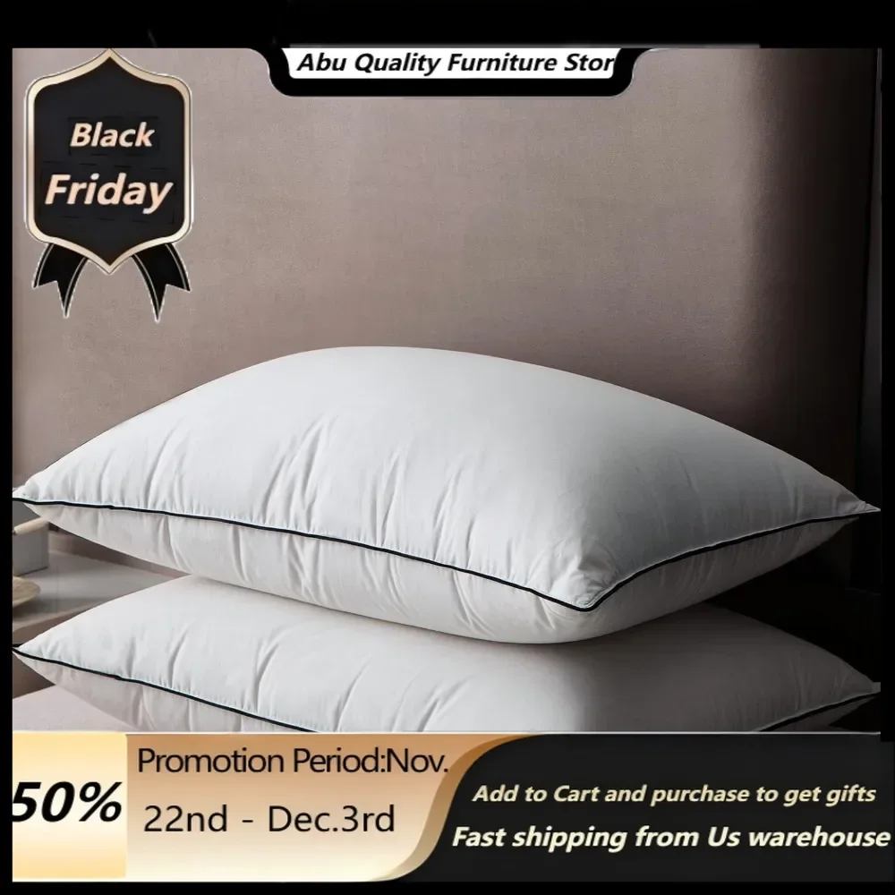 Pillow-Luxury All Hungarian Goose Down Pillows Queen Size,Soft And Support Down Bed Pillow For Back,Side,Stomach Sleepers