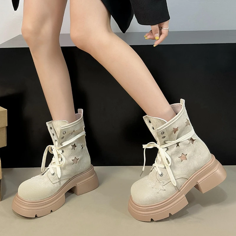 

Platform Girls Retro Boots Autumn Toddler Kids Princess Fashion Middle Calf Cowboys Boot Children Hollow Fashion Ankle Boots