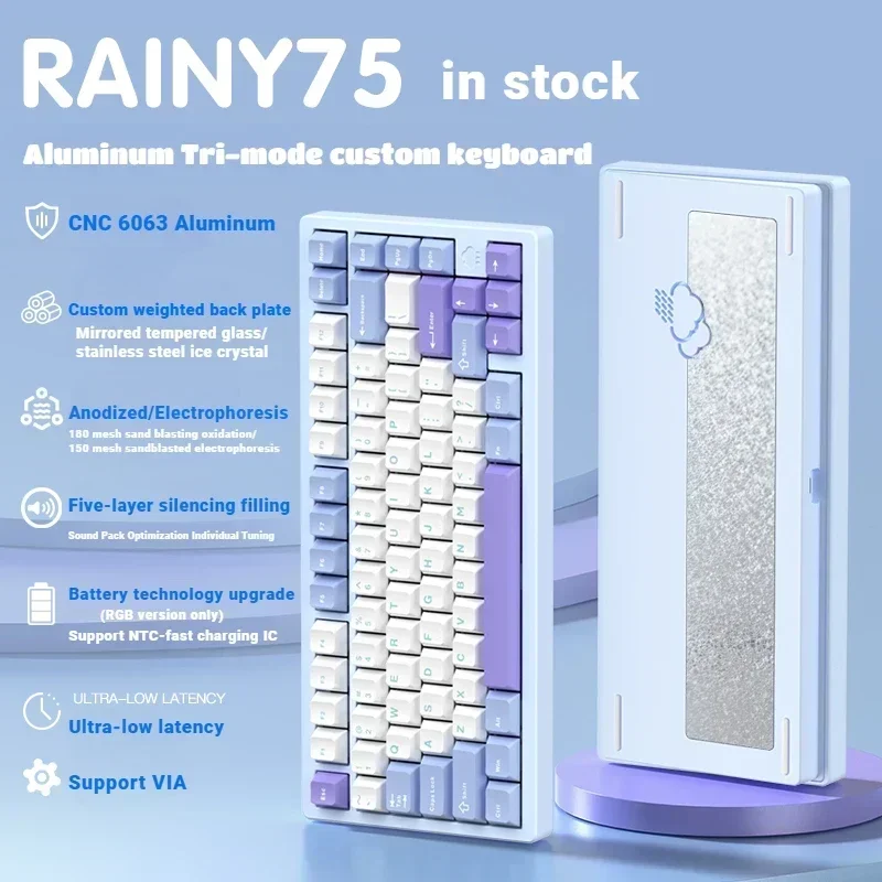 Imagem -02 - Wob Rainy75-aluminum Alloy Teclado Mecânico Modo Rgb sem Fio Personalizado Teclado Hot-swap Acessórios para pc Presentes