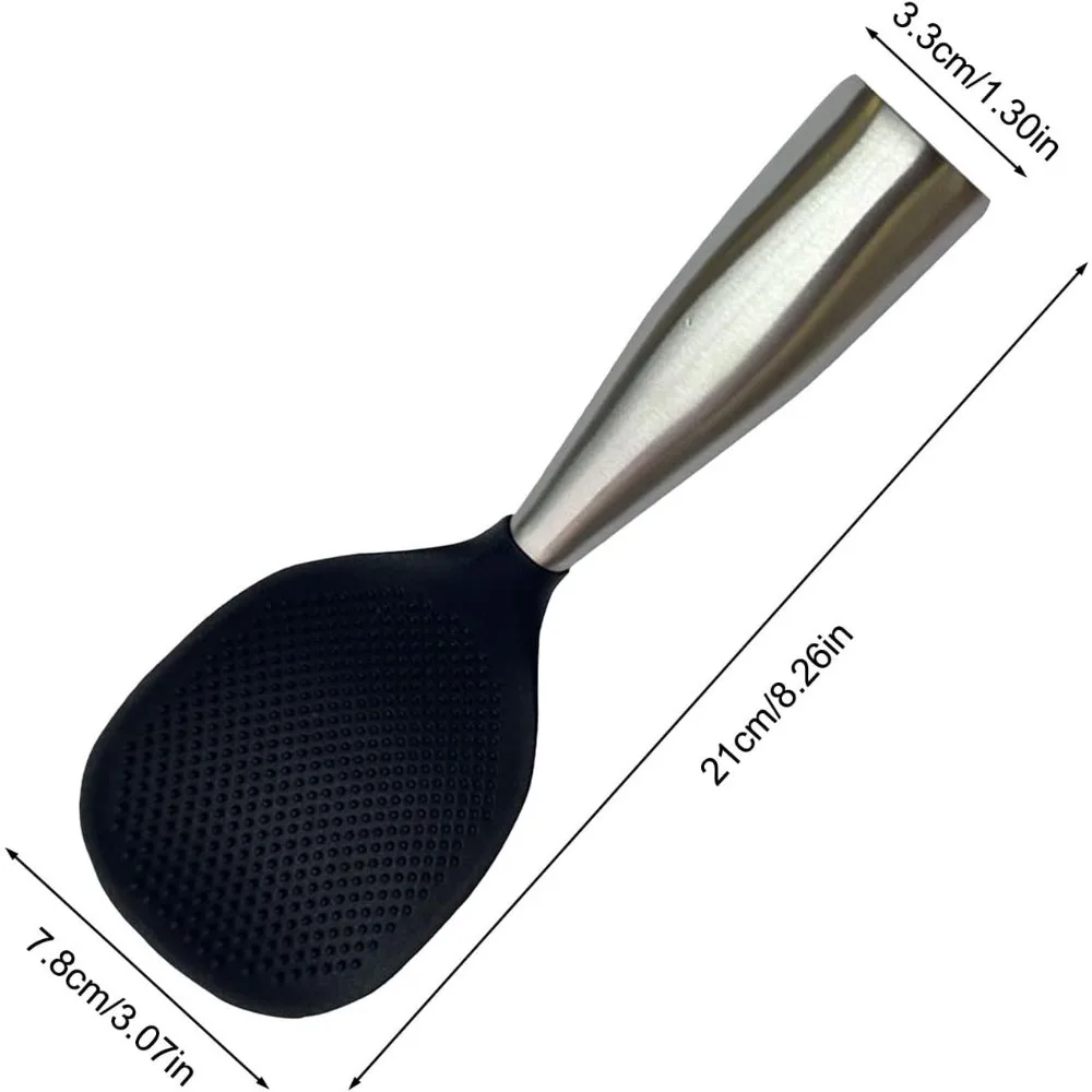 D9 Stainless Steel Handle Silicone BBQ Spoon Food Grade Non Stick Non Slip Rice Spoon High Temperature Resistant Kitchen Utensil