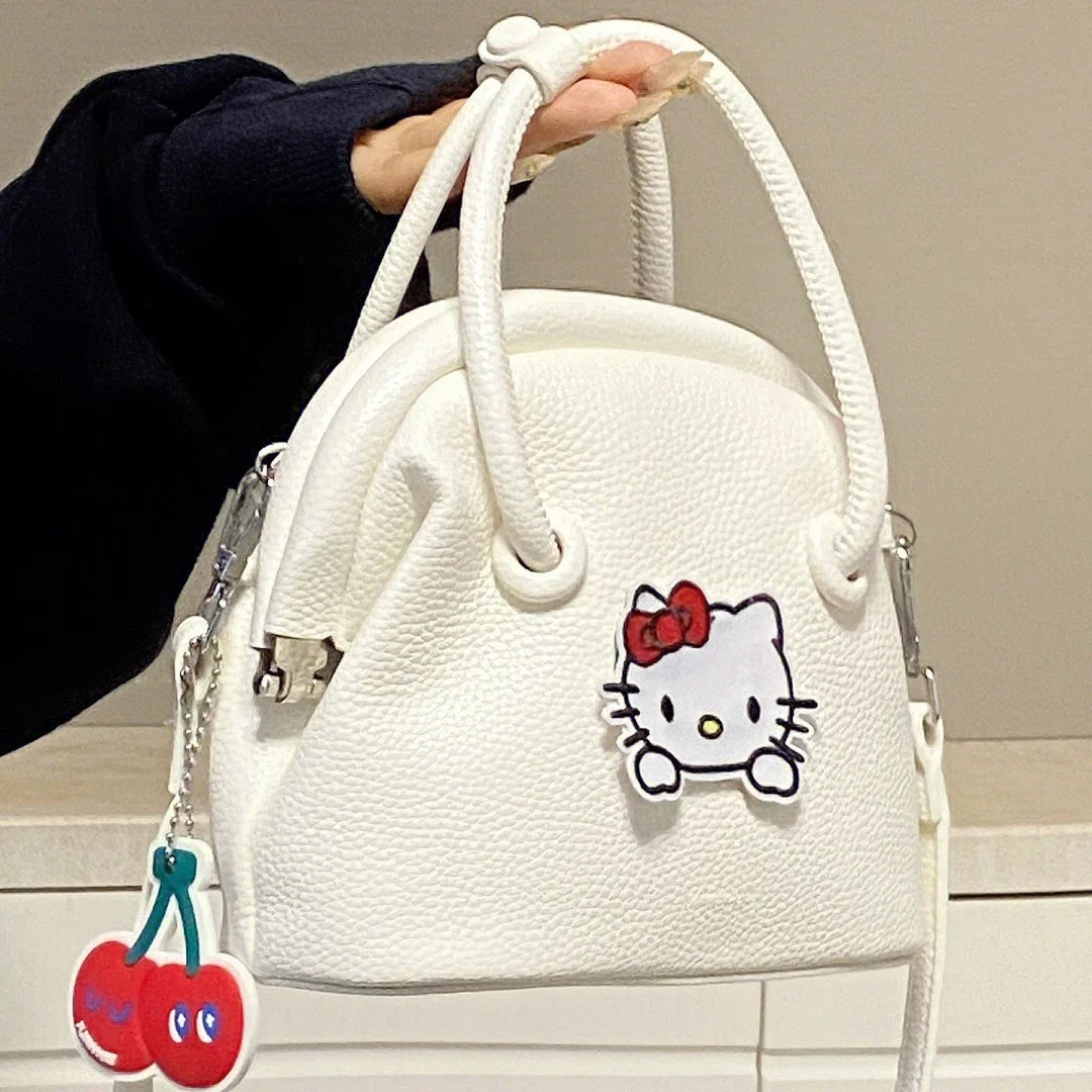 2023 New Hello Kitty Shoulder Bags Handbag Y2k Litchi Pattern Handbag Square Large Capacity Shopping bag White for Girls Women