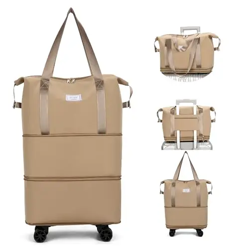 

Travel Rolling Duffel Bag with Removable Wheels,Expandable Foldable Carry-On Luggage for Trip or Hospitalization