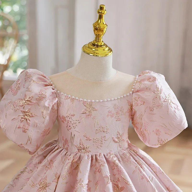 2024 Girls Dresses New Party Wedding Flower Kids Floral Princess Dress for Girl Children Birthday Clothing Elegant Pink Frocks