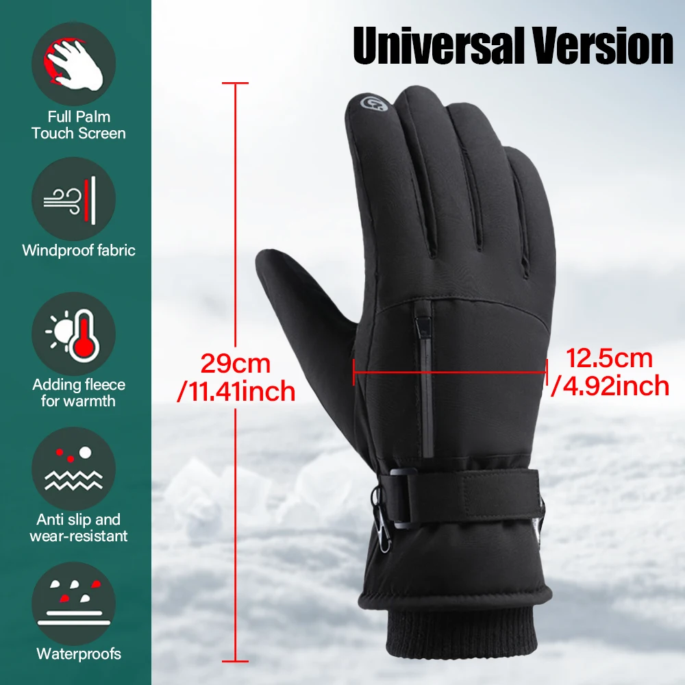 Winter Riding Gloves Full Finger Touch Screen Wrist Lengthening Gloves Ski Gloves Black Thick Warm Non-Slip Waterproof