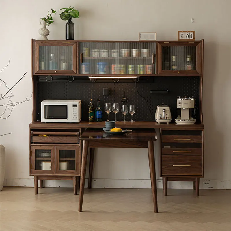 

Black walnut solid wood dining side cabinet, dining table integrated folding high cabinet against the wall