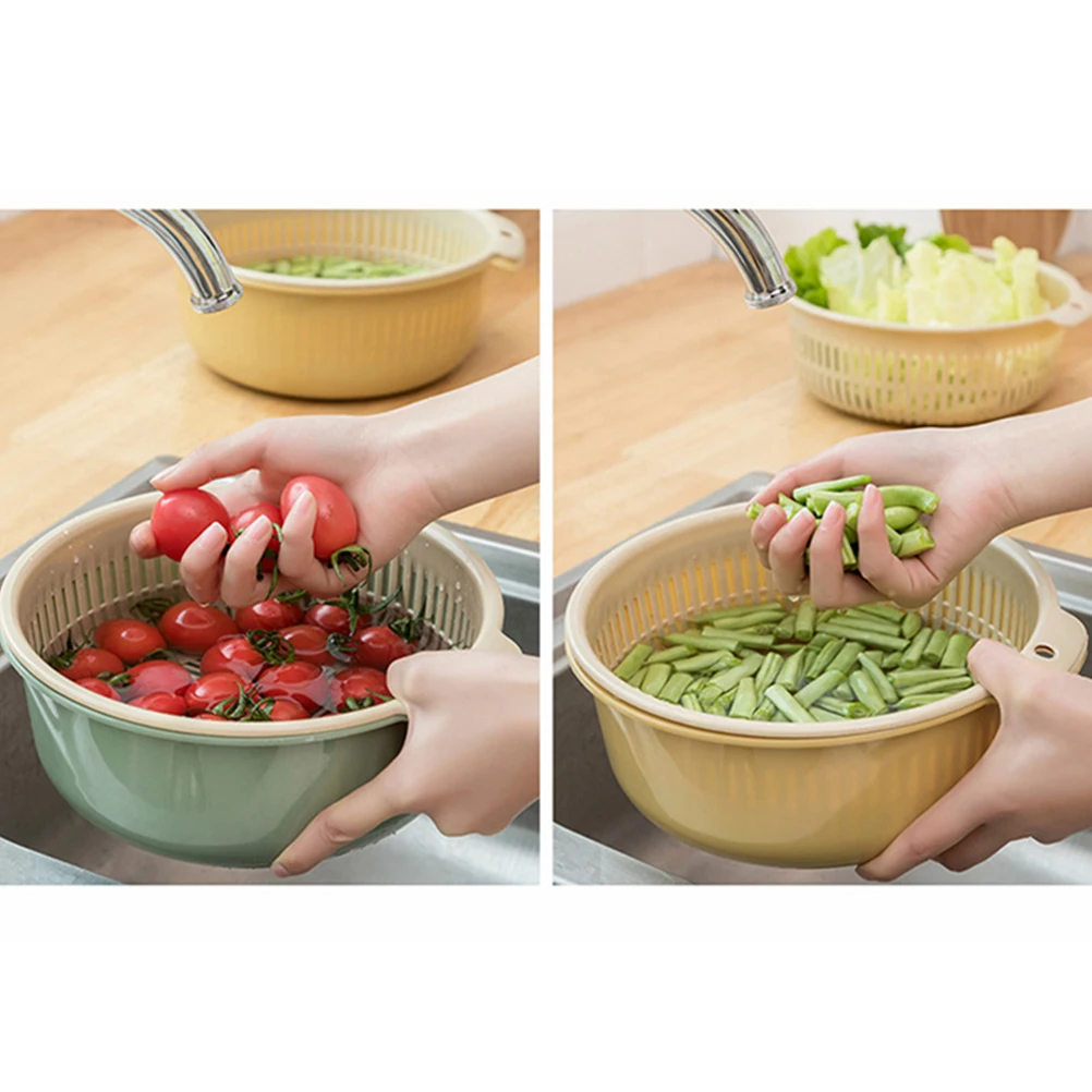 

Multifunctional Double Layer Drain Basket 360° Rotatable Plastic Strainer Colander Sink Drainer Mesh Hole Design
