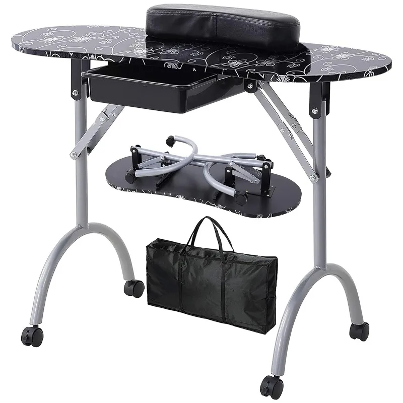 

Nail Table- Portable Manicure Tables with Carrying Bag, Salon Station Foldable Nail Desk with Large Drawer, Wrist Rest