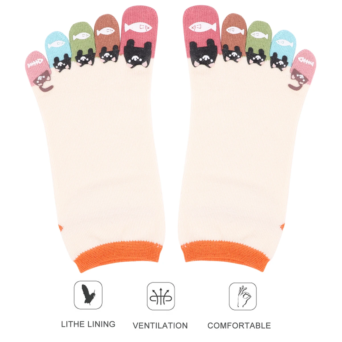

Five Toes Socks Cotton Separating Toe Cat Print Breathable Pure Women Tube Sock Design Thin Short Socks Ladies Stockings