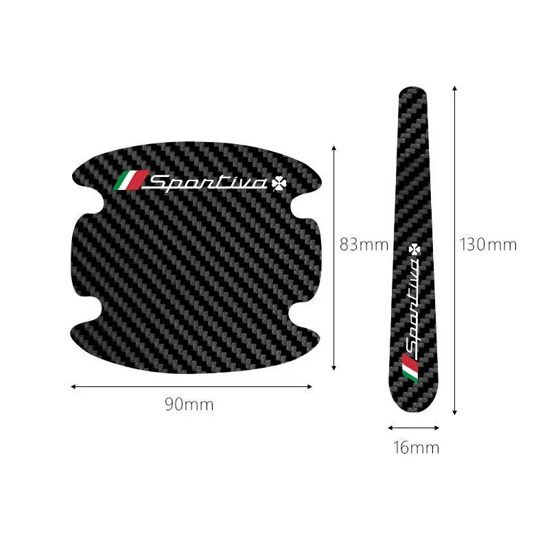 Carbon Fiber Auto Scratches Resistant Stickers Car Door Handle Protector Decals for Alfa Romeo Sportiva Logo Exterior Decoration