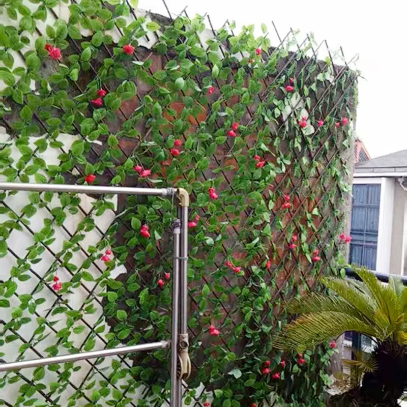 3Pcs Artificial Rose Wall Fence Extendable Wood Trellis for Balcony Garden Patio Outdoor Railing Decoration