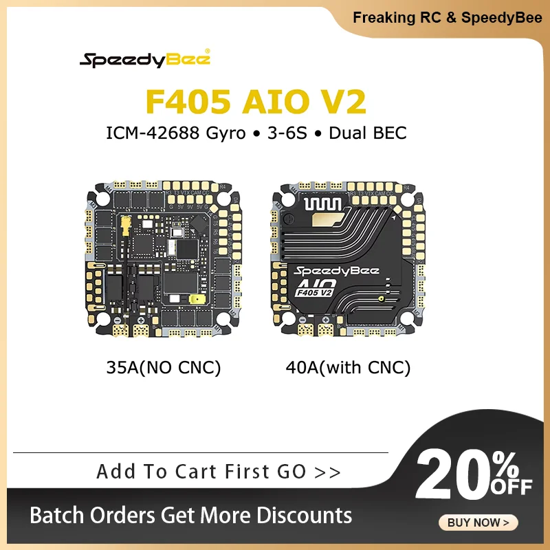 

SpeedyBee F405 AIO V2 Flight Controller 35A 40A 3-6S Flight Control and ESC Integrated Model Aircraft Controller