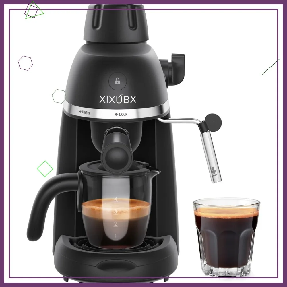 

Кофемашина для эспрессо и капучино 3,5 бар с паровой трубкой, компактная кофеварка для латте, с защитным замком и чашками из тритана, 800 Вт, черная